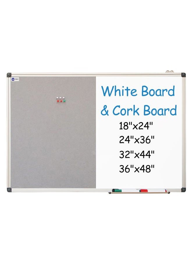 NEWPUTE New PUTE White Board and Cork Board Combo - 36 x 24 Inches Large Dry Erase Whiteboard and Bulletin Board, Magnetic Wall Pin Display Board for Home, Classroom & Office, 24"x36" Grey - Image 1