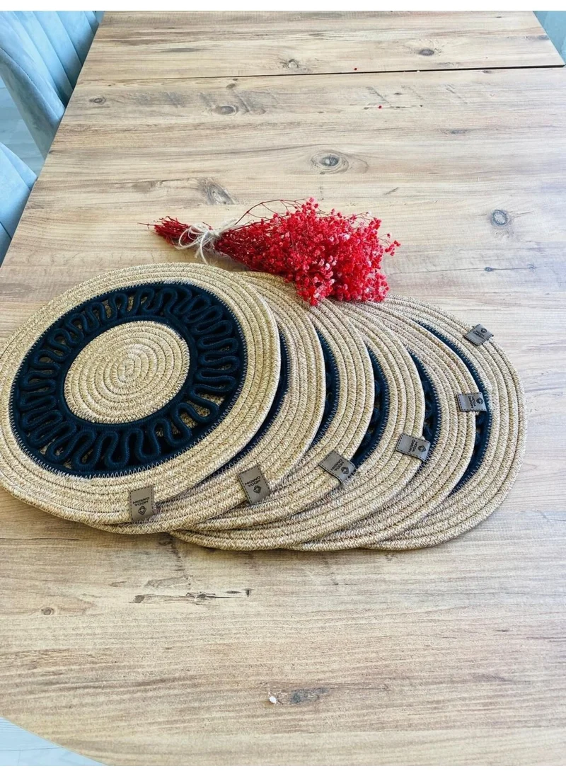 BDZ Deri BDZ Leather Jute Wicker American Service Plate 6 Pieces