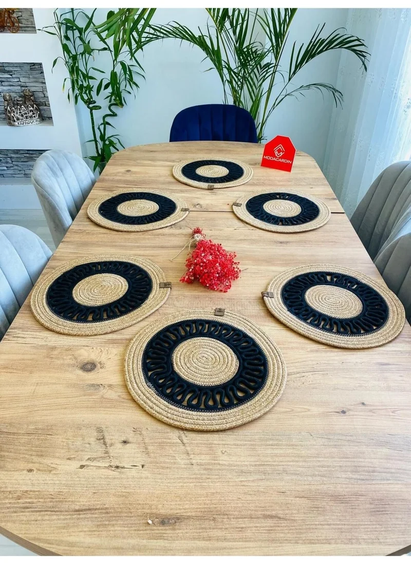 BDZ Deri BDZ Leather Jute Wicker American Service Plate 6 Pieces