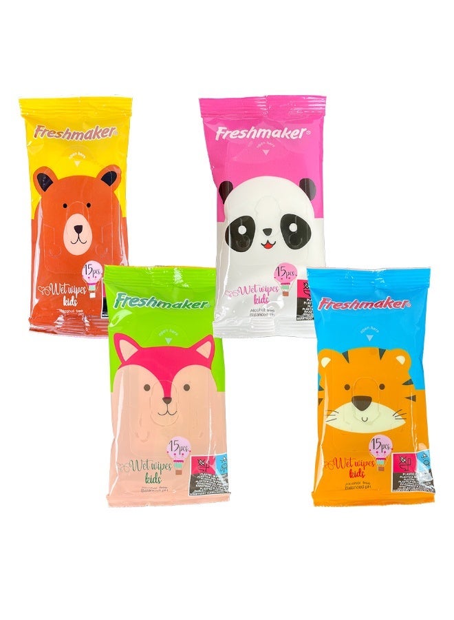 Freshmaker مناديل ميني مبللة للاطفال  15 منديل من 4 قطع - Image 1