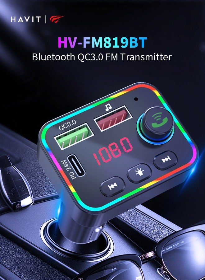 Car Bluetooth Charger FM Transmitter Dual USB Smart Fast Charge LED Backlight for Automobile HD Calls/Music Enjoyment