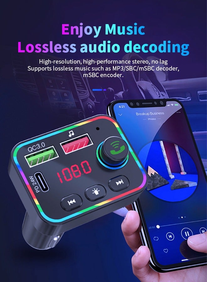 Car Bluetooth Charger FM Transmitter Dual USB Smart Fast Charge LED Backlight for Automobile HD Calls/Music Enjoyment