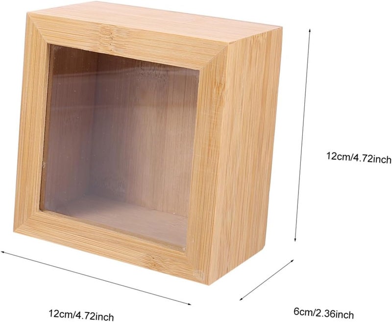 Square Wooden Storage Box with Window Lid, Desktop Organizer for Home and Office, Wood Sundries Storage Case for Desk Supplies and Small Items - Image 2