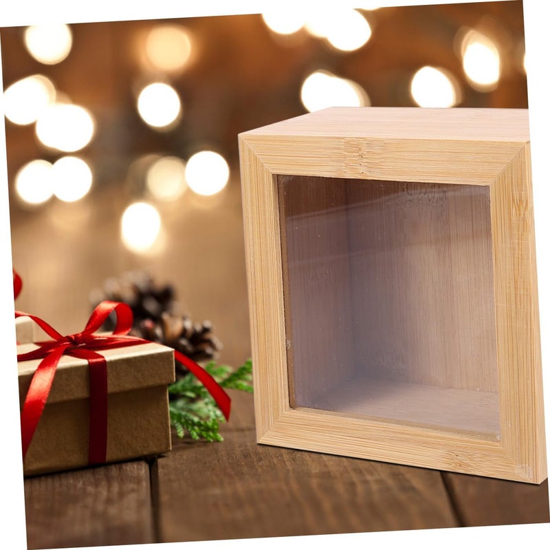 Square Wooden Storage Box with Window Lid, Desktop Organizer for Home and Office, Wood Sundries Storage Case for Desk Supplies and Small Items - Image 5