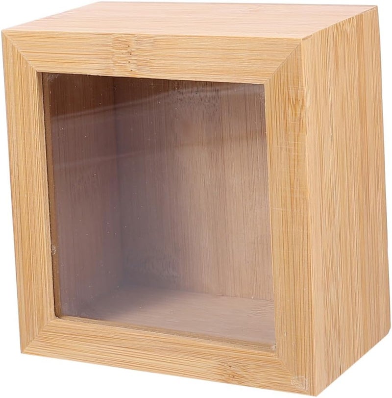 Square Wooden Storage Box with Window Lid, Desktop Organizer for Home and Office, Wood Sundries Storage Case for Desk Supplies and Small Items - Image 1