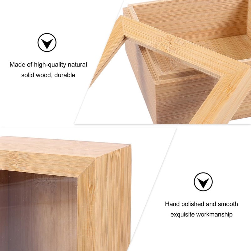 Square Wooden Storage Box with Window Lid, Desktop Organizer for Home and Office, Wood Sundries Storage Case for Desk Supplies and Small Items - Image 3