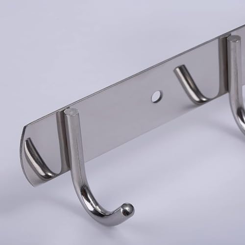 Boniry Steel Wall Hanger for Clothes - 5 Hook Strip for Bathroom and Door - Wall Mounted Hangers for Shirts, Dresses, and More - Silver - Image 3