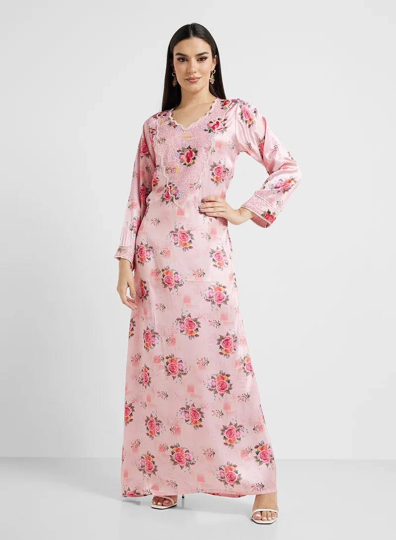 ARABIAN CLOSET Embellished Belted Jalabiya