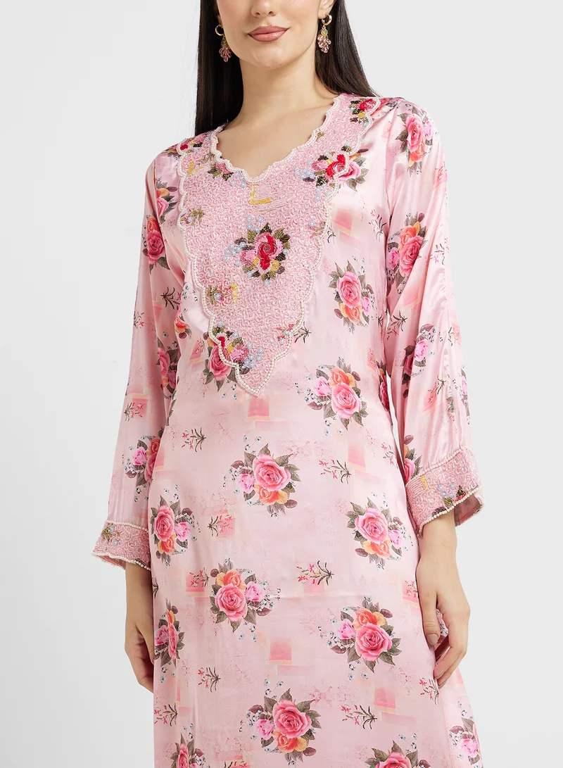 ARABIAN CLOSET Embellished Belted Jalabiya