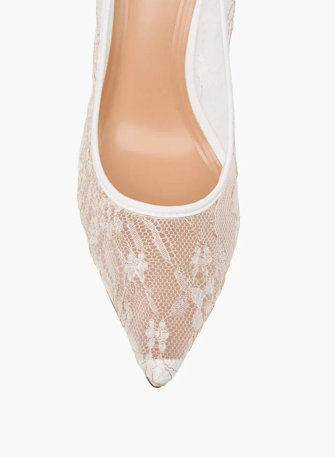 سيليست Women's Lace Detail Slip-On Pumps with Stiletto Heels