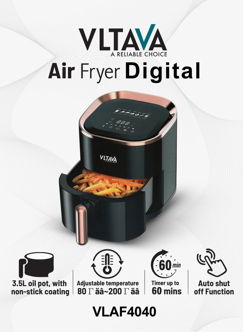 فلتافا مقلاة هوائية رقمية من فلتافا مع تحكم في درجة الحرارة قابل للتعديل، 3.5 لتر، 1200 وات، أسود، VLAF4040 - Image 3