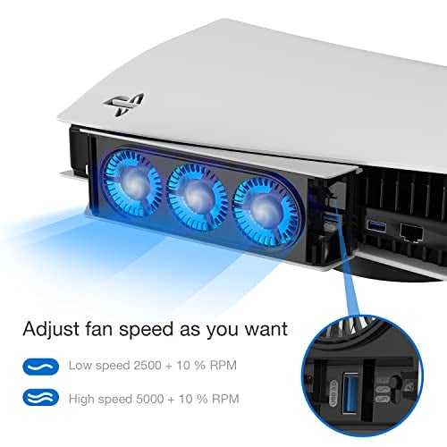 JUSPRO مروحة تبريد JUSPRO لملحقات PS5، مروحة تبريد هادئة مطورة مع ضوء LED لجهاز بلاي ستيشن 5 / إصدار بلاي ستيشن 5 الرقمي و وحدة الألعاب Ultra HD - Image 5