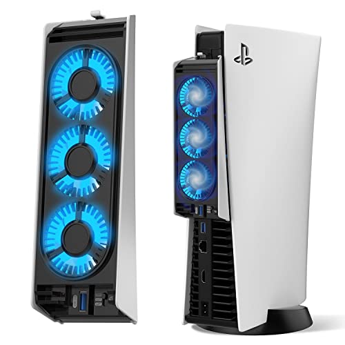 JUSPRO مروحة تبريد JUSPRO لملحقات PS5، مروحة تبريد هادئة مطورة مع ضوء LED لجهاز بلاي ستيشن 5 / إصدار بلاي ستيشن 5 الرقمي و وحدة الألعاب Ultra HD - Image 1