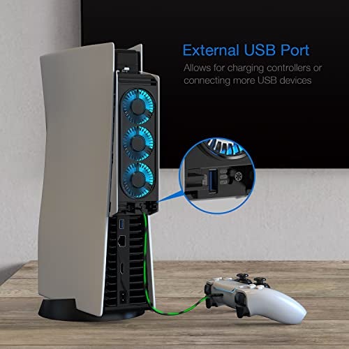 JUSPRO مروحة تبريد JUSPRO لملحقات PS5، مروحة تبريد هادئة مطورة مع ضوء LED لجهاز بلاي ستيشن 5 / إصدار بلاي ستيشن 5 الرقمي و وحدة الألعاب Ultra HD - Image 3