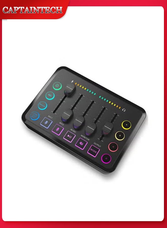Captaintech HD Gaming Audio Mixer Rechargeable Audio Interface RGB Mixer with XLR Mic Interface 48V Phantom Power for Podcast/Recording  - Image 1