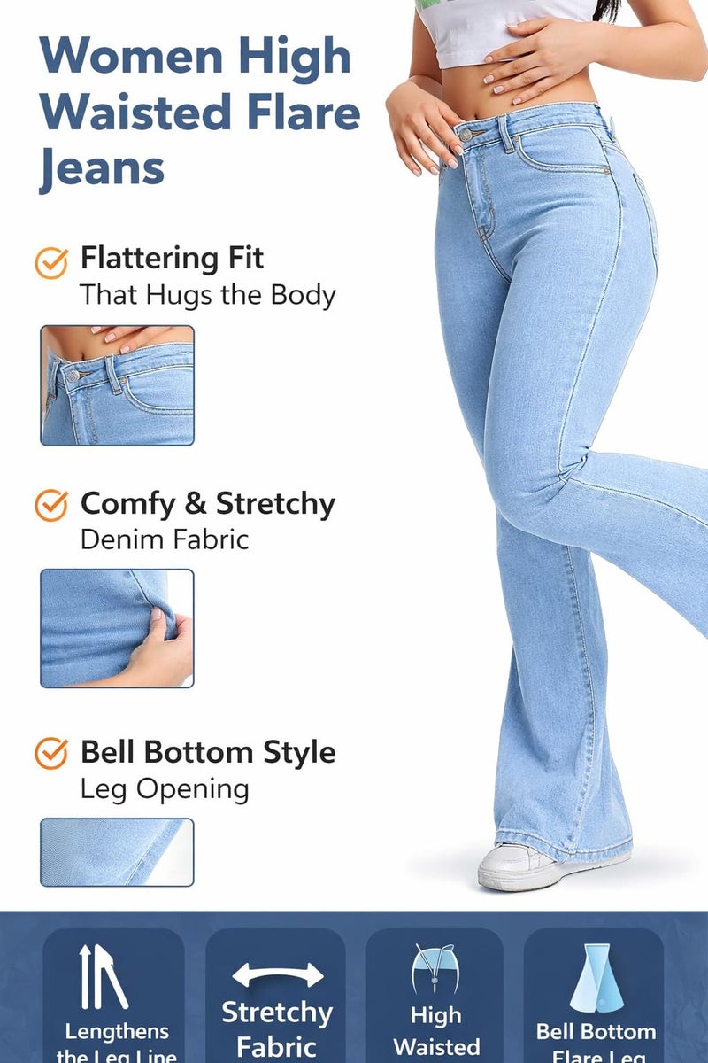ADBUCKS Women's Wide Leg Fit High Rise Jeans II Bootcut Jeans II (in, Numeric, 32, Stone) - Image 3