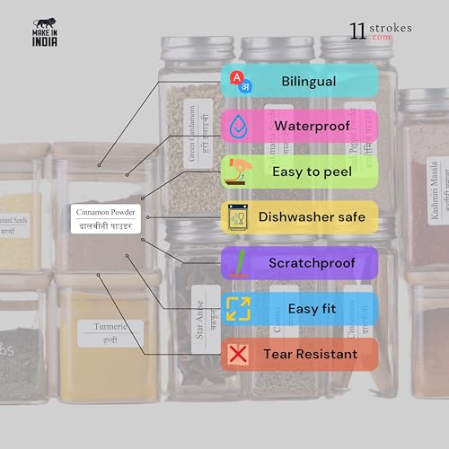 11 Strokes Printed Label Stickers for Kitchen Jars -Waterproof, pre-Printed Stickers for Kitchen Containers, Bottles, & Pantry Organization-Label Maker for Kitchen Jars, Labels for Kitchen containers - Image 5