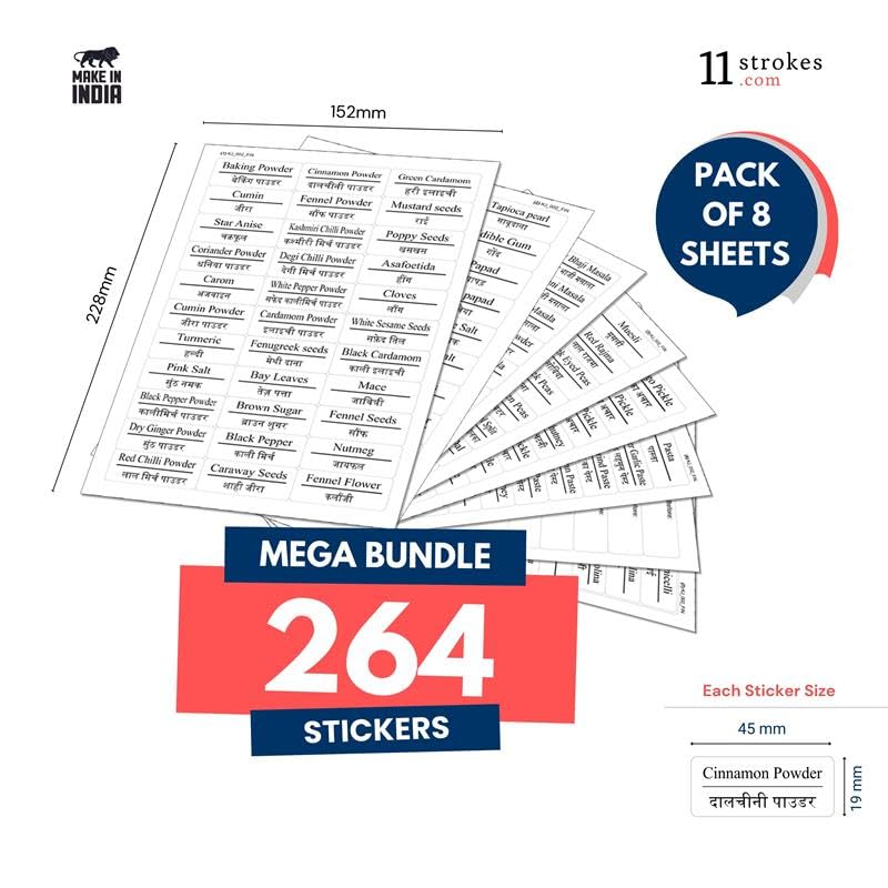 11 Strokes Printed Label Stickers for Kitchen Jars -Waterproof, pre-Printed Stickers for Kitchen Containers, Bottles, & Pantry Organization-Label Maker for Kitchen Jars, Labels for Kitchen containers - Image 2