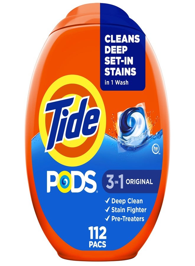 Tide PODS Laundry Detergent Pacs, 3-in-1 Stain Remover, Odor Fighter, Color Protector, 112 Count, HE compatible, Original Scent - Image 1