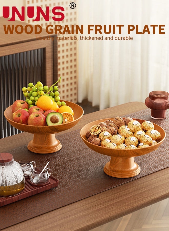 UNUNS Fruit Bowel,2pc Plastic Wooden Texure Fruit Trays with Detachable Base,Wood Serving Bowl for Fruit,Salad,Dessert Platter Tray Dish Kitchen Dining Fruit,Snack - Image 2