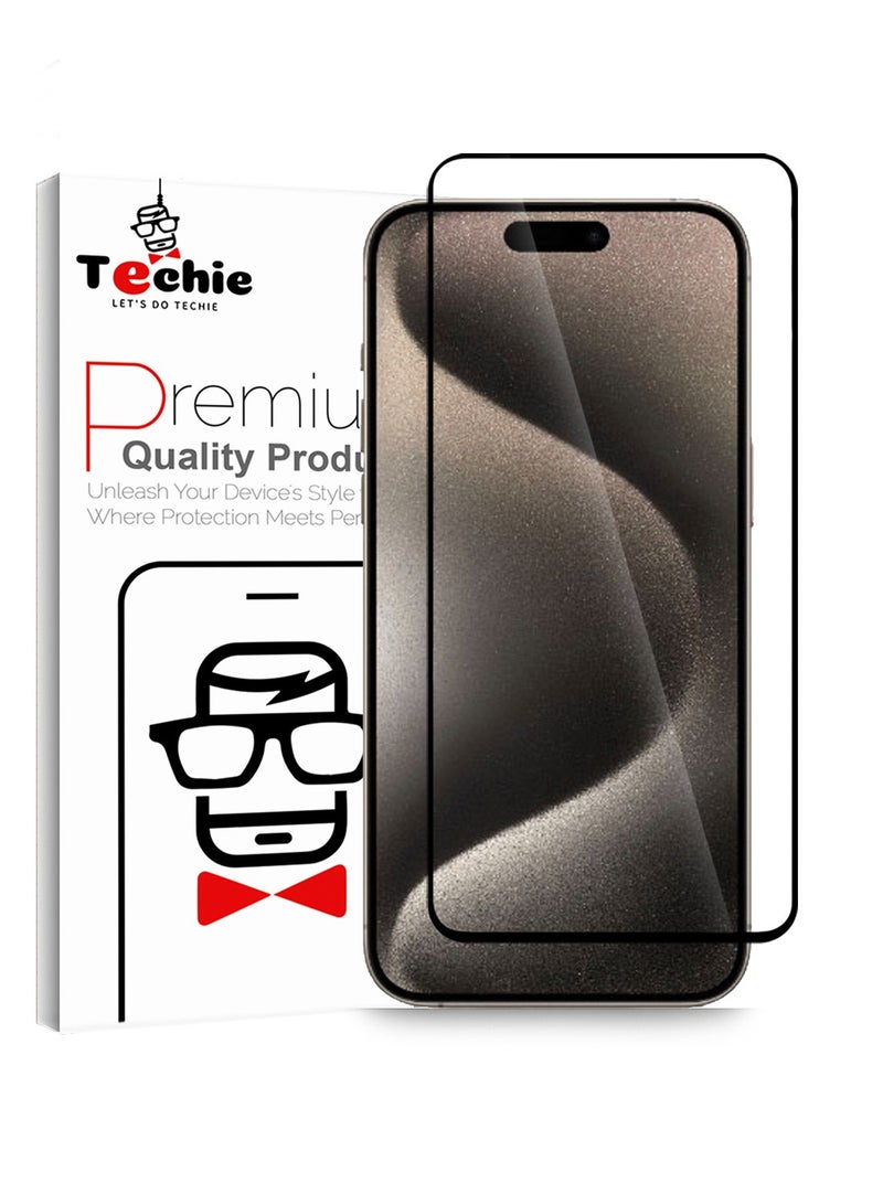 Techie Apple iPhone 15 Pro Full Cover HD Tempered Glass Screen Protector - Image 1