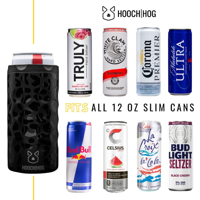 HOOCHHOG Hooch|Hog Slim Can Cooler Stainless Steel for 12 oz. Skinny Cans | 3x Insulated Beer Can Holder for Michelob Ultra  White Claw  Truly & Redbull (Black) - Image 2