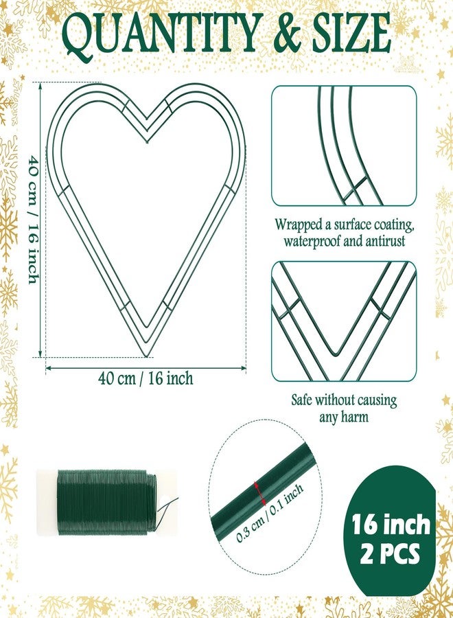 Fovths 2 Pack Heart Wreath Frame 16 Inch Dark Green Heart Shaped Metal Wreath Garland Wire Flower Wreaths for Valentine's Day, DIY Crafts, Wedding Party, Home Ceremony Decoration - Image 2