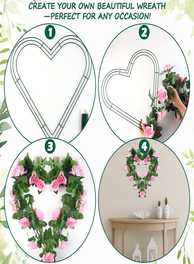 Fovths 2 Pack Heart Wreath Frame 16 Inch Dark Green Heart Shaped Metal Wreath Garland Wire Flower Wreaths for Valentine's Day, DIY Crafts, Wedding Party, Home Ceremony Decoration - Image 3