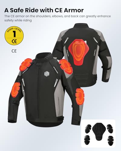 ILM Mens Motorcycle Jacket with CE Armor and Detachable Thermal Liner All Season Waterproof Jacket Model JF1GreyL - Image 3