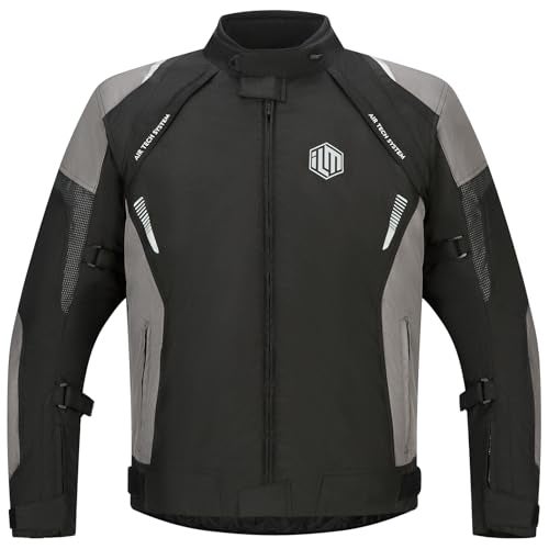 ILM Mens Motorcycle Jacket with CE Armor and Detachable Thermal Liner All Season Waterproof Jacket Model JF1GreyL - Image 1