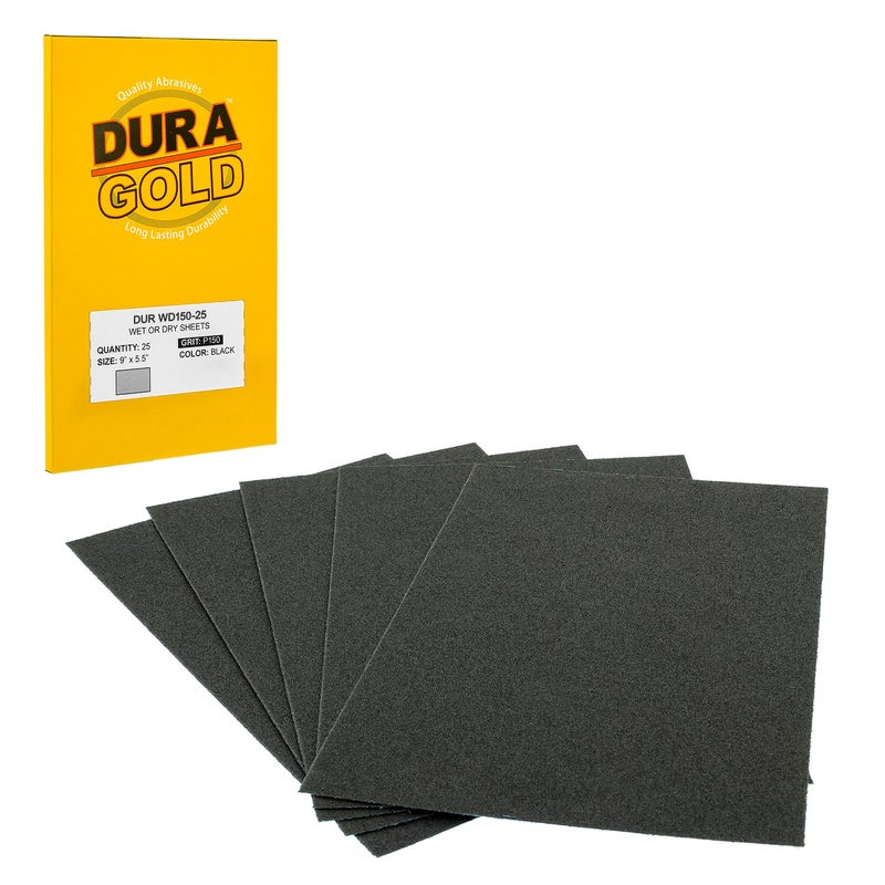 DuraGold Premium 150 Grit Wet or Dry Sandpaper Sheets 512 x 9 Box of 25 CoarseCut Sanding Detailing Polishing Automotive Woodworking Wood Furniture Metal Finishing Hand Sand Block Sander - Image 1