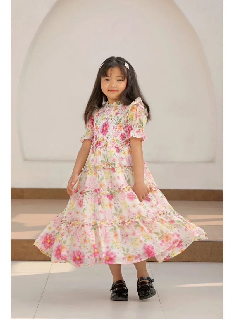 Luxe & Hardy Girls Floral Printed Fairytale Ruffle Dress