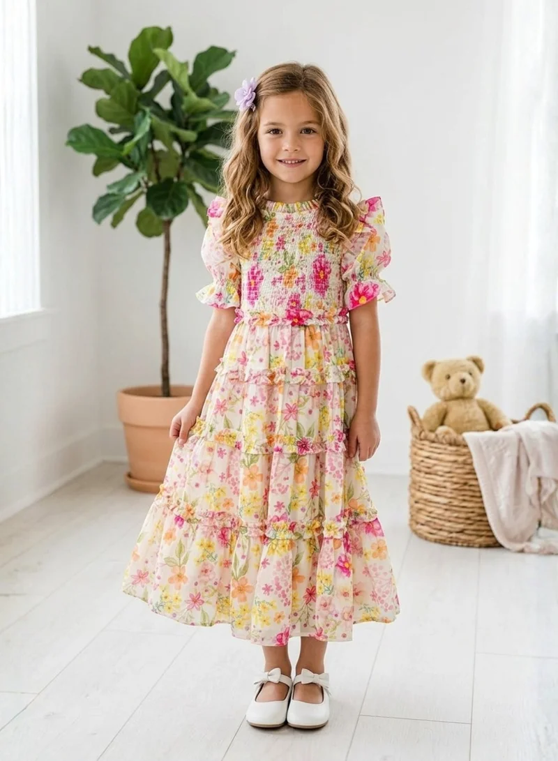 Luxe & Hardy Girls Floral Printed Fairytale Ruffle Dress