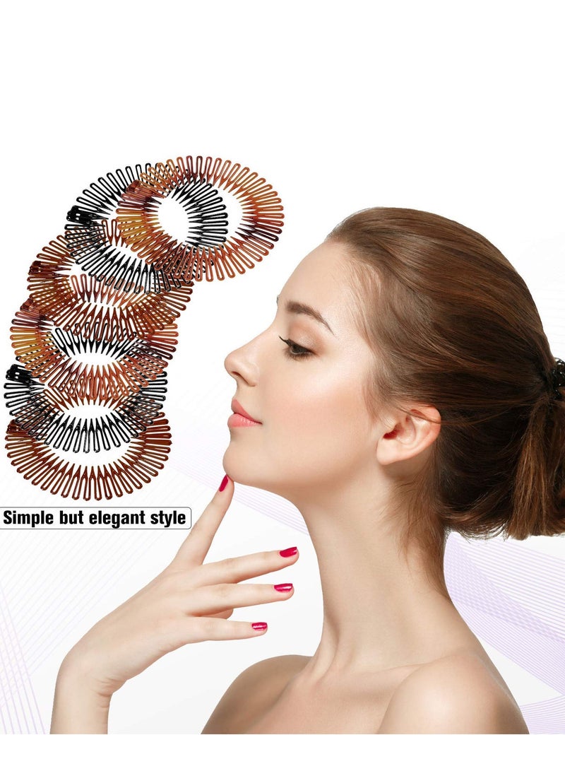 كاست ويف مشط شعر مطاطي، 9 قطع من أمشاط مطاطية دائرية كاملة، حامل رباط شعر دائري مرن من البلاستيك للنساء والفتيات إكسسوارات شعر رياضية، 3 ألوان (أسود، قهوة، صدفة سلحفاة) - Image 5