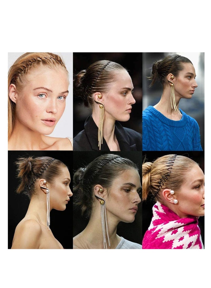 كاست ويف مشط شعر مطاطي، 9 قطع من أمشاط مطاطية دائرية كاملة، حامل رباط شعر دائري مرن من البلاستيك للنساء والفتيات إكسسوارات شعر رياضية، 3 ألوان (أسود، قهوة، صدفة سلحفاة) - Image 2