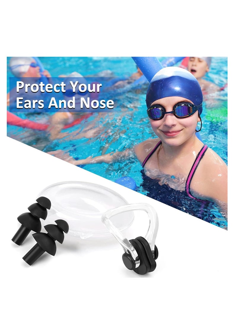 SYOSI 2 Pack Unisex Swim Caps Waterproof Silicone Swimming Caps Durable Elastic Non-Slip Bathing Swimming Pool Caps with Ear Plugs & Nose Clips for Women Men Adults Boys Girls  - Image 4