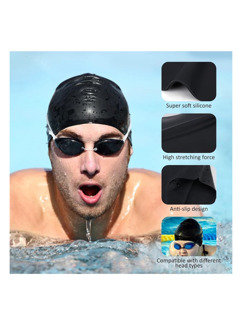 SYOSI 2 Pack Unisex Swim Caps Waterproof Silicone Swimming Caps Durable Elastic Non-Slip Bathing Swimming Pool Caps with Ear Plugs & Nose Clips for Women Men Adults Boys Girls  - Image 3
