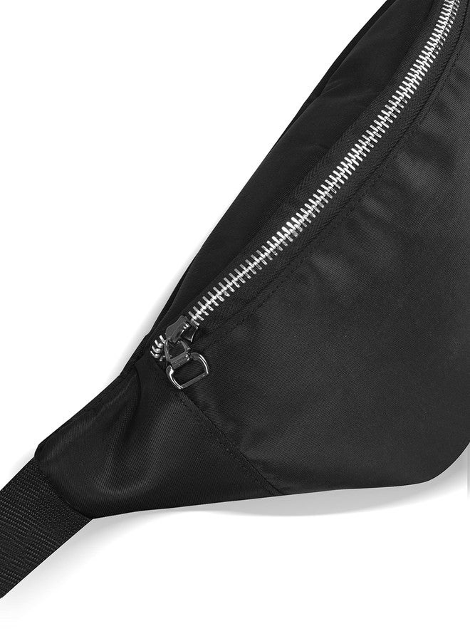 Syutm Unisex Waist Pack Travel Handy Hiking Zip Pouch Elegant Style Document Money Phone Belt Sport Bag Bum Bag for Men and Women Nylon Adjustable Strap (Jet Black Metal Zip) - Image 3