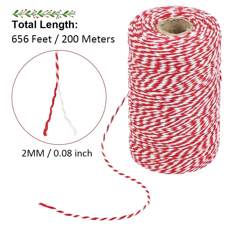 Tenn Well Red and White Twine, 656 Feet 200m Cotton Bakers Twine Ribbon for Baking, Butchers, Crafts, Gift Wrapping, Christmas Holiday Decorations - Image 3
