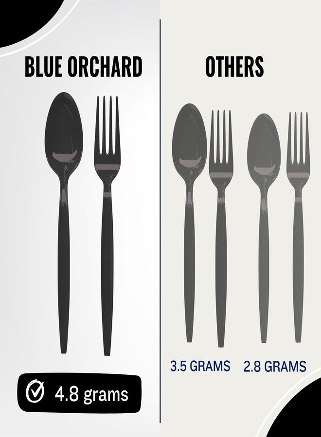 Blue Orchards Black Spoon and Fork Set (24 Each) - Heavy Duty Solid Black Utensils, Durable Disposable Colored Cutleries, Plastic Party Flatware for Birthdays, Casino Nights, and Special Events - Image 3