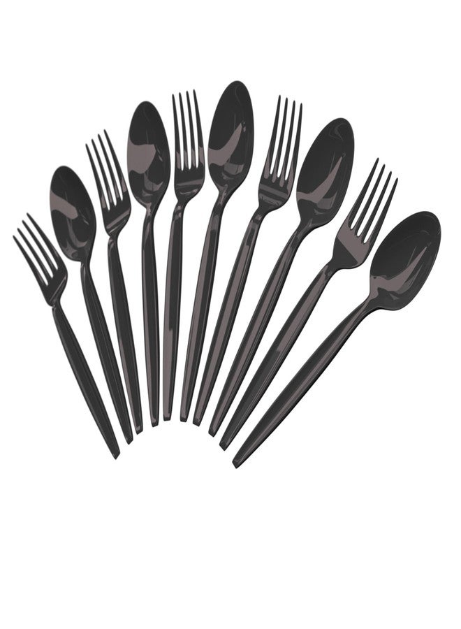 Blue Orchards Black Spoon and Fork Set (24 Each) - Heavy Duty Solid Black Utensils, Durable Disposable Colored Cutleries, Plastic Party Flatware for Birthdays, Casino Nights, and Special Events - Image 1