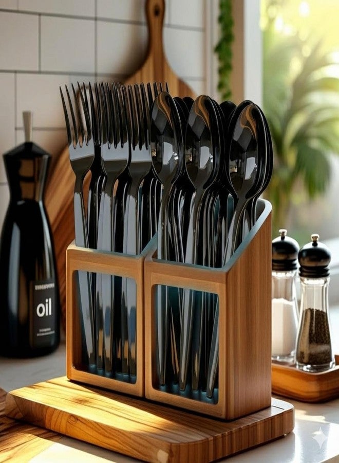 Blue Orchards Black Spoon and Fork Set (24 Each) - Heavy Duty Solid Black Utensils, Durable Disposable Colored Cutleries, Plastic Party Flatware for Birthdays, Casino Nights, and Special Events - Image 4