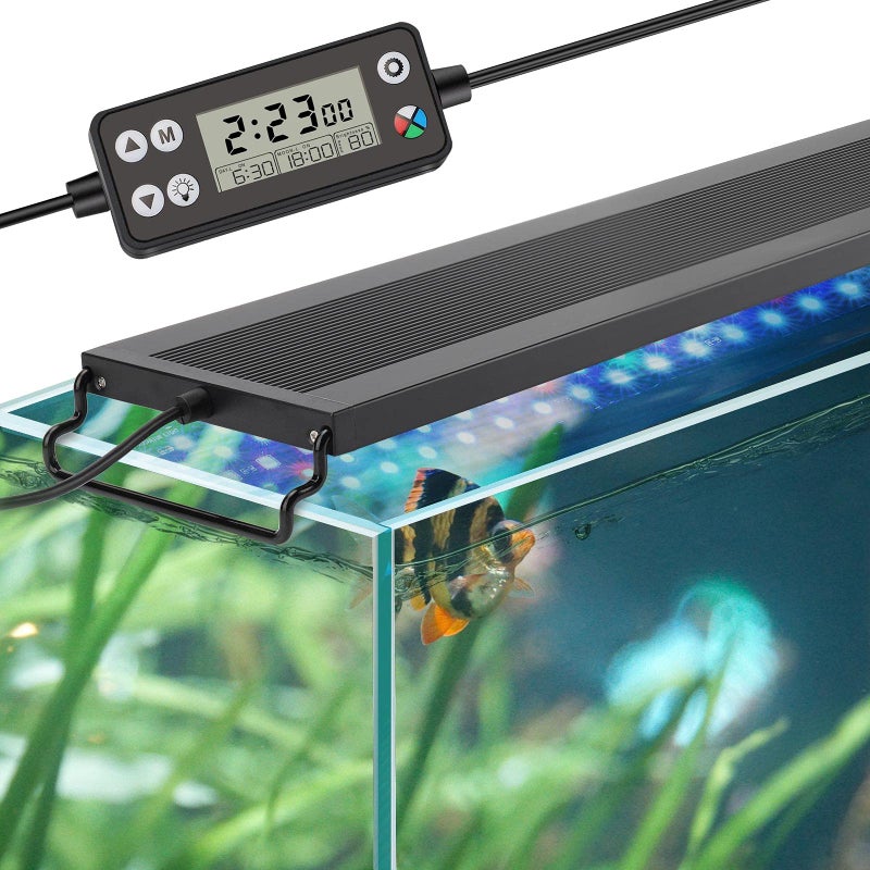 hygger Auto On Off LED Aquarium Light, Full Spectrum Fish Tank Light with LCD Monitor, 24/7 Lighting Cycle, 7 Colors, Adjustable Timer, IP68 Waterproof, 3 Modes for 18"-24" Freshwater Planted Tank - Image 1