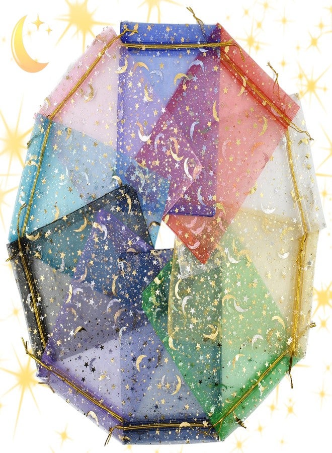 SHRJ 100pcs 10 Colors Organza Sheer Bags with Drawstring for Wedding, Valentine, Halloween, Christmas, Thanksgiving, Birthday Party Candy Gift Supplies, Moon Star, 5” x 7” - Image 5