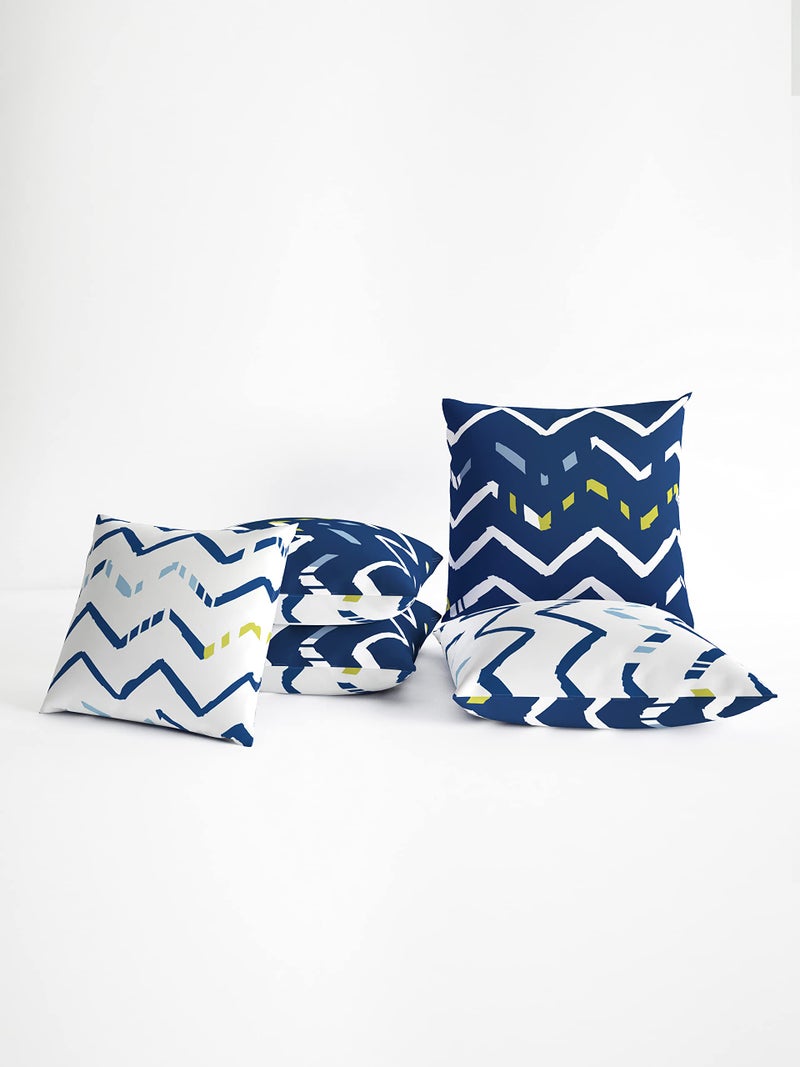 Divine Casa Microfiber Cushion Covers Set of 5 | Size 16 x 16 Inch Decorative Sofa Throw Cushion Cases | Soft & Durable for Living Room Bedroom Couch Home Decor | Abstract | Navy Blue & White - Image 2