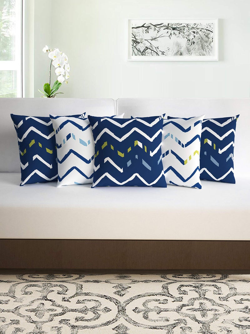 Divine Casa Microfiber Cushion Covers Set of 5 | Size 16 x 16 Inch Decorative Sofa Throw Cushion Cases | Soft & Durable for Living Room Bedroom Couch Home Decor | Abstract | Navy Blue & White - Image 1