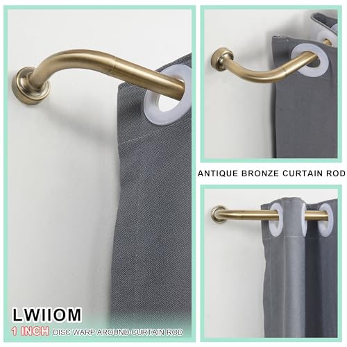Lwiiom Antique Bronze Curtain Rod for Windows 28-120", Internal Splicing 1 Inch Diameter Disc, Adjustable Room Darkening Curtain with Aluminum Finials and Brackets, Wrap Around Design - Image 2
