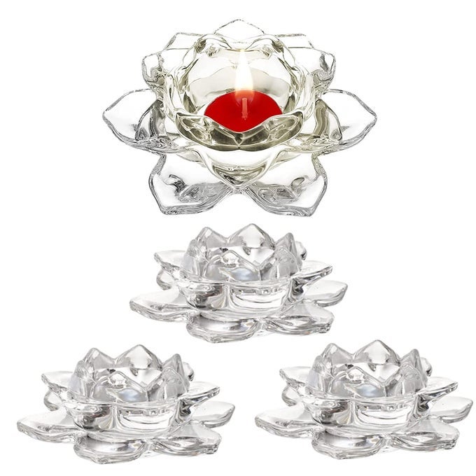 4PCS LOTUS CANDLE HOLDERS TEALIGHTTEA LIGHTVOTIVE CANDLE HOLDERS BULK CLEAR GLASS CANDLE HOLDER FOR TABLE CENTERPIECE WEDDING PARTY HOME DECOR4 PCSCLEAR