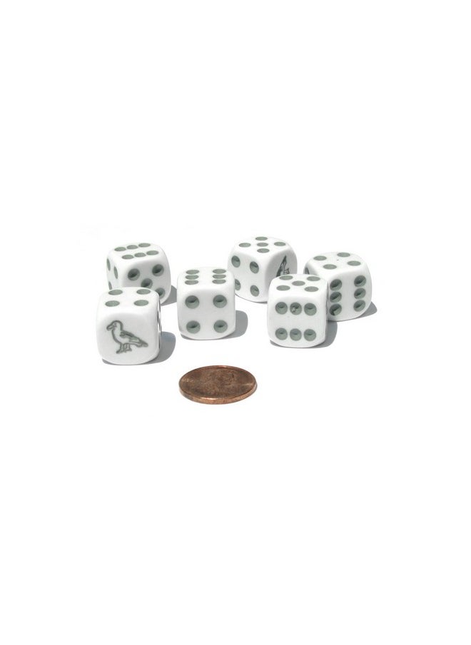 Koplow Games Set of 6 Seagull 16mm D6 Round Edged Koplow Animal Dice - White with Gray Pips  - Image 3