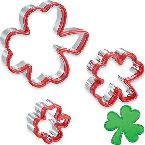 COOKIEQUE 3 Pcs Clover Cookie Cutter Set 4.1" 3" 1.8", St. Patrick's Day Irish Shamrock Cookie Cutters, Holiday Stainless Steel Cookie Cutters, Coated with Soft PVC for Protection - Image 1